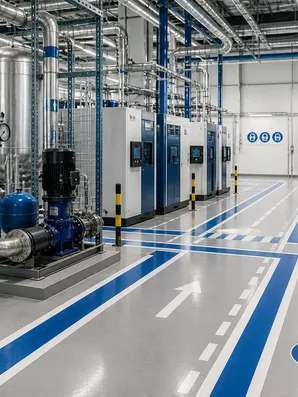 Moderne industrielle Anlagenhalle mit klaren Wegen